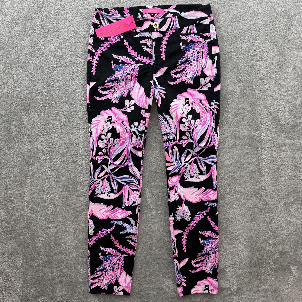 Lilly Pulitzer Kelly Skinny Ankle‎ Pants Womens 00 Onyx Wild Within Floral NWT